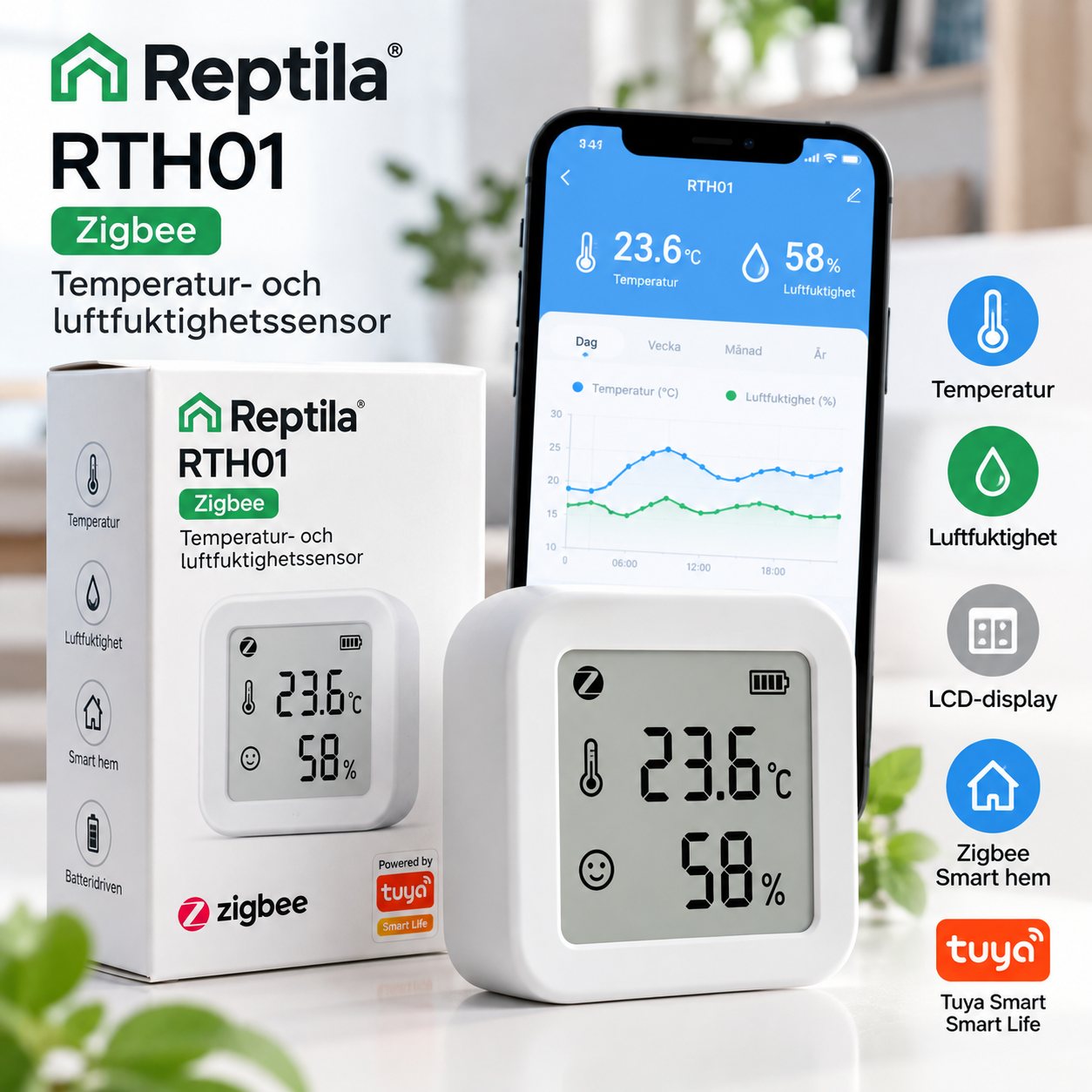 Reptila RTH01 – Zigbee temperatur- och luftfuktighetssensor - Bild 3